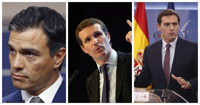 Pedro Sánchez, Pablo Casado y Albert Rivera. Fuente: elaboración propia.