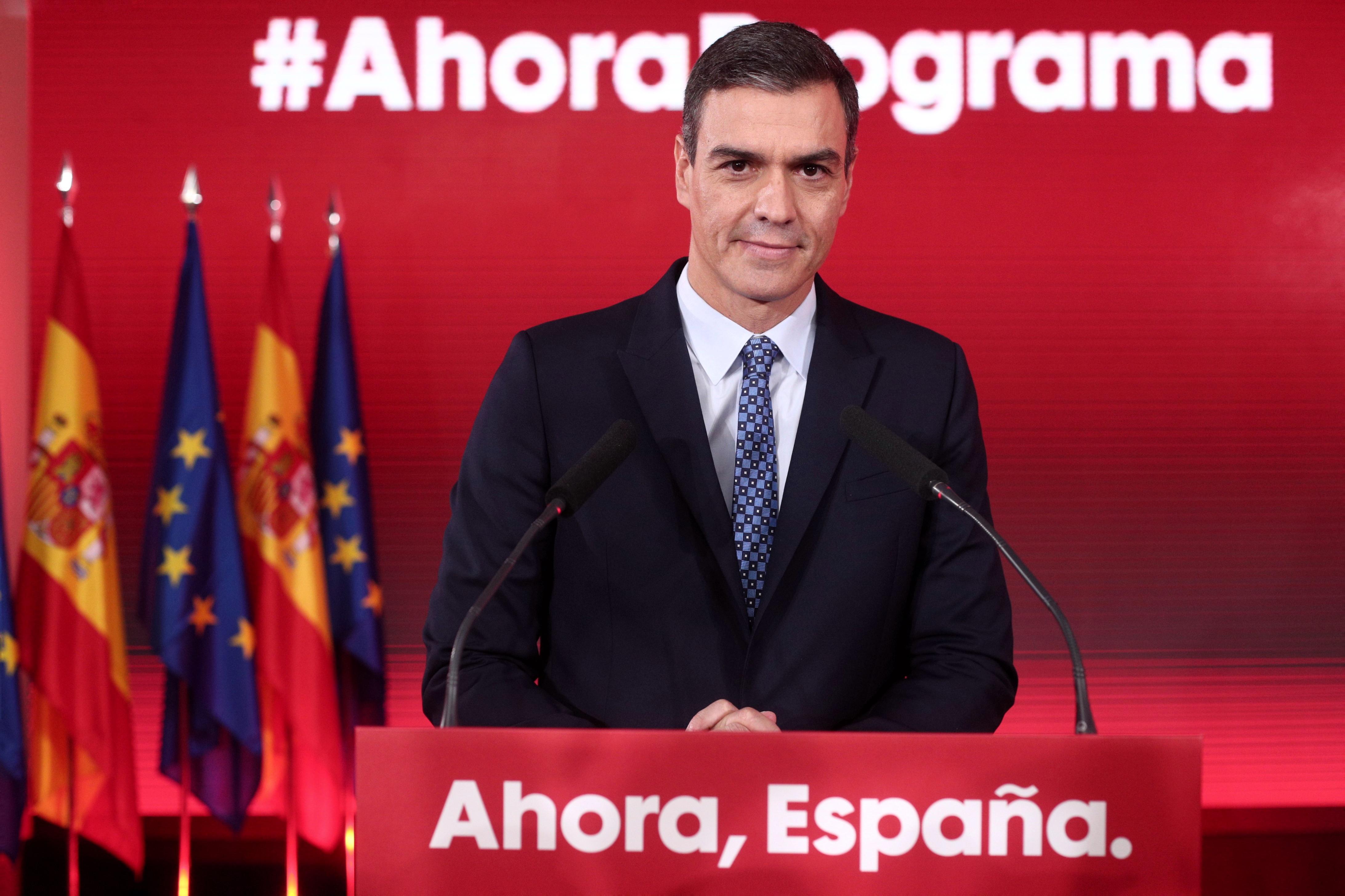 El secretario general del PSOE y presidente del Gobierno en funciones Pedro Sánchez en el acto de presentación del programa para el 10N. Europa Press.