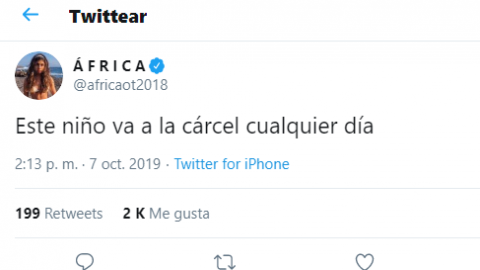 Tuit de África, concursante de OT 2018. Twitter