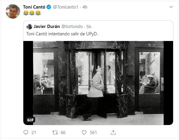 Captura de pantalla del tuit de Toni Cantó. Fuente: Twitter. Captura de pantalla del tuit de Toni Cantó. Fuente: Twitter.