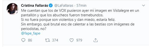 Captura de pantalla de Cristina Fallarás. Captura de pantalla de Cristina Fallarás.