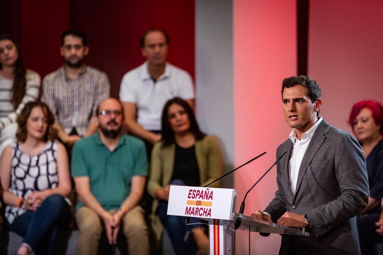 Foto del líder de Ciudadanos Albert Rivera en un acto de precampaña en Madrid