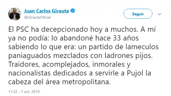 Tuit de Girauta sobre el PSC. Twitter Tuit de Girauta sobre el PSC. Twitter
