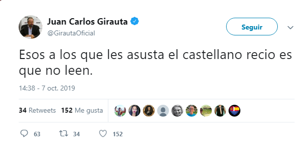 Girauta alega que habla 'castellano recio'. Twitter Girauta alega que habla 'castellano recio'. Twitter