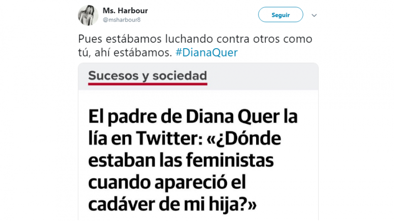 Tuit de una feminista respondiendo a Juan Carlos Quer. Twitter