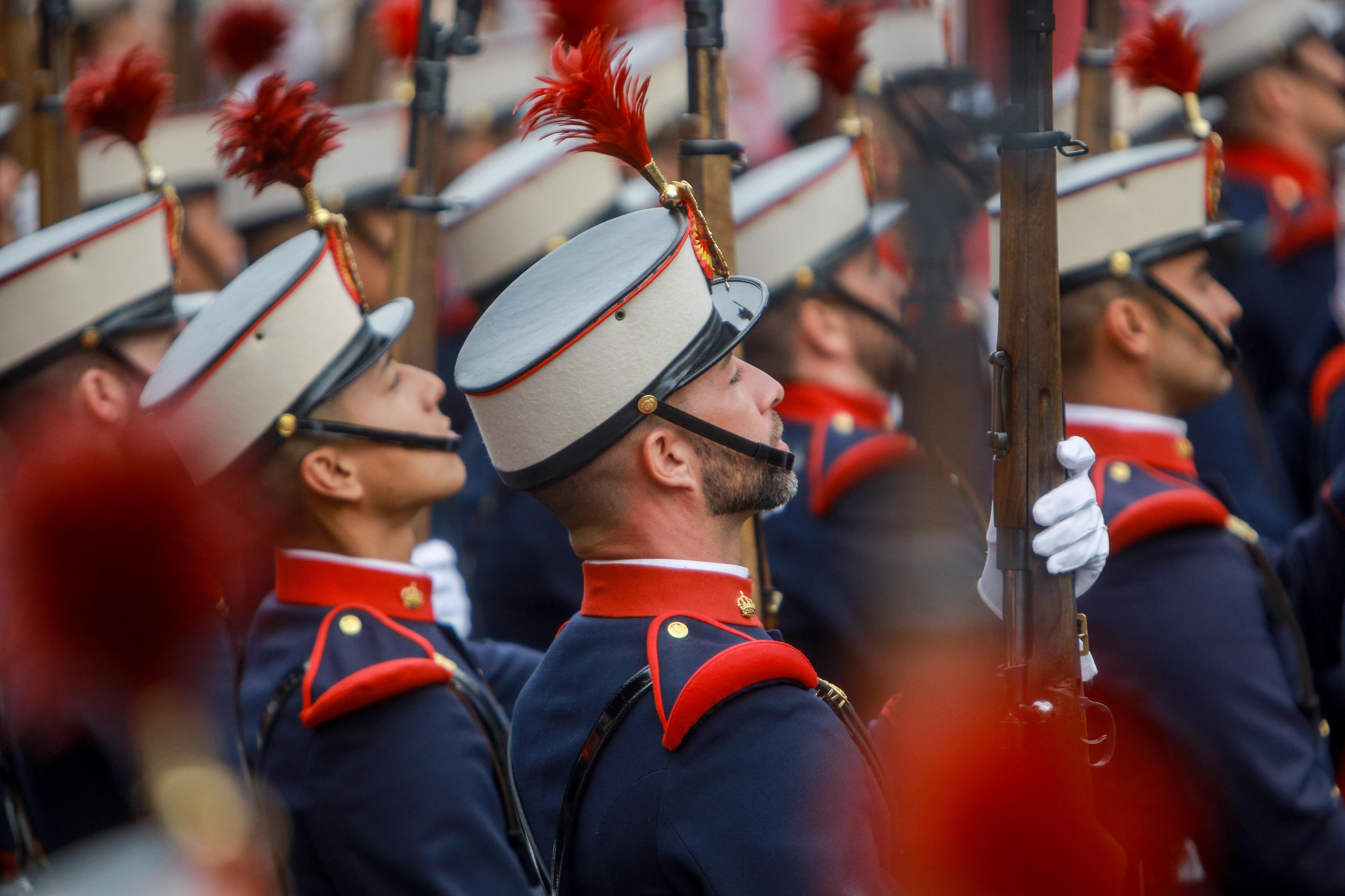 Militares participantes en el desfile del Día de la Fiesta Nacional en Madrid. 