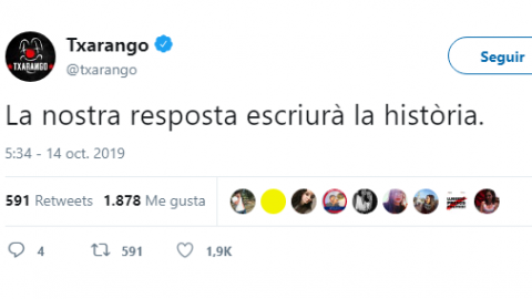 Tuit de Txarango sobre la sentencia del 'procés'. Twitter