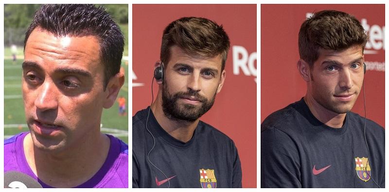 Xavi, Pique y Sergi Roberto. Fuente: elaboración propia/Europa Press.