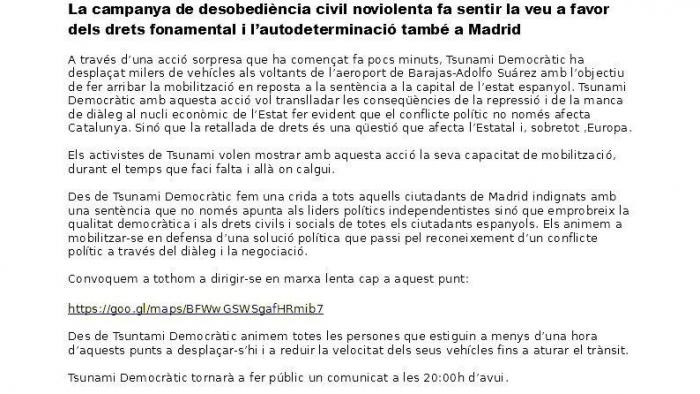 Comunicado de Tsunami Democràtic