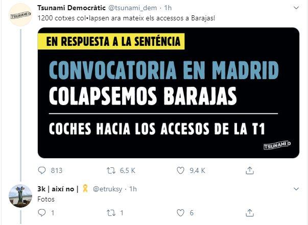 Tweet de Tsunami Democràtic