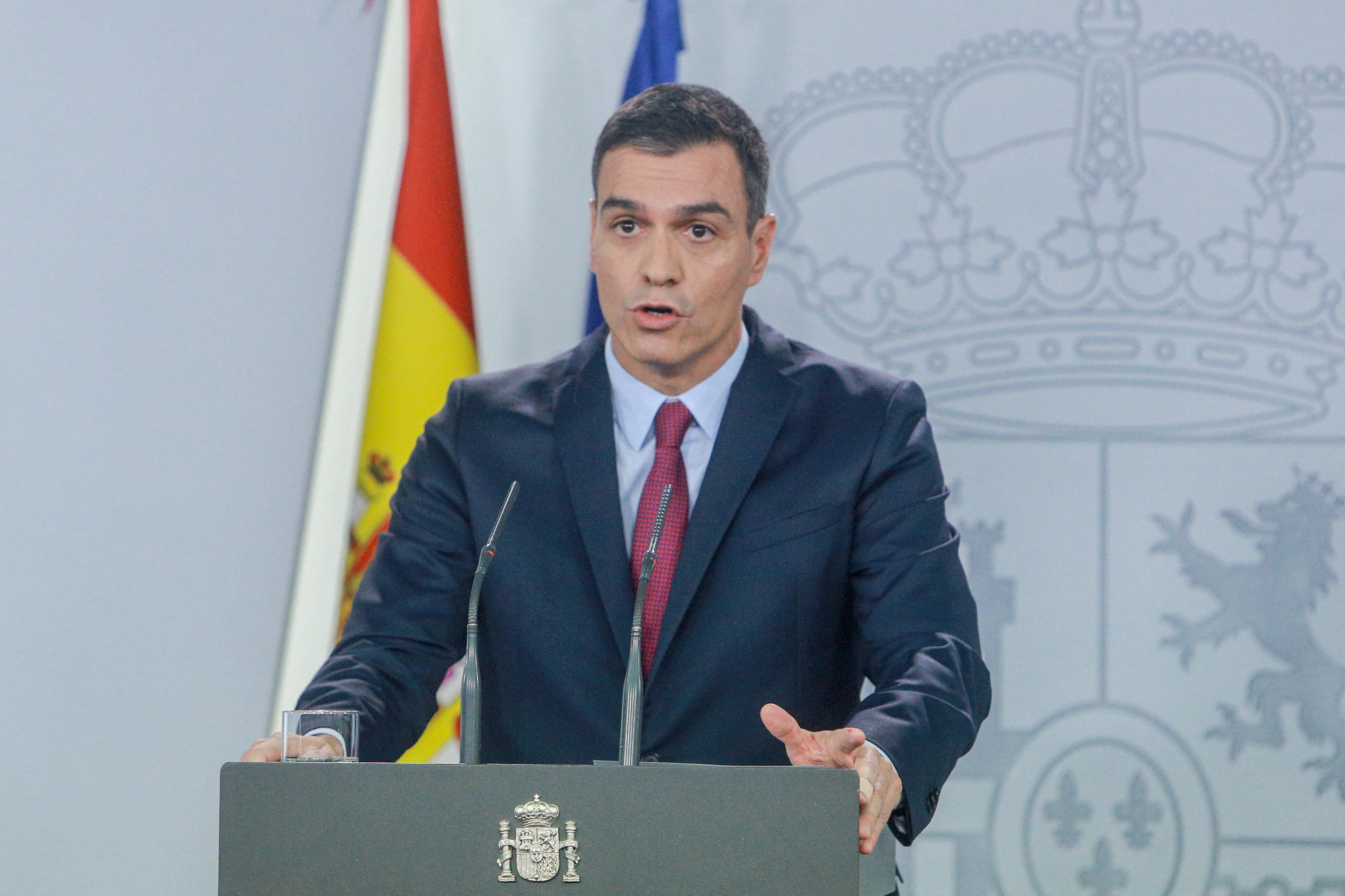 El presidente del Gobierno Pedro Sánchez realiza una intervención en el Palacio de La Moncloa en Madrid (España) a 16 de octubre de 2019 