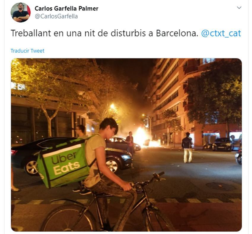 El tuit con la fotografía de un rider en Cataluña