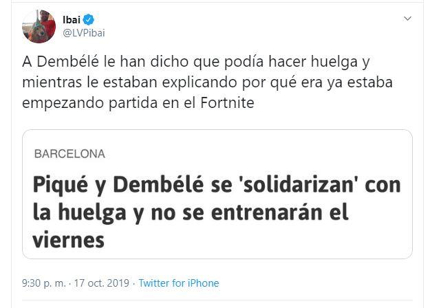 Tuit sobre la ausencia de Dembélé. 