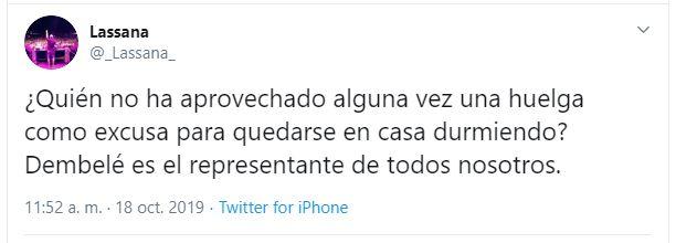 Tuit sobre la ausencia de Dembélé.