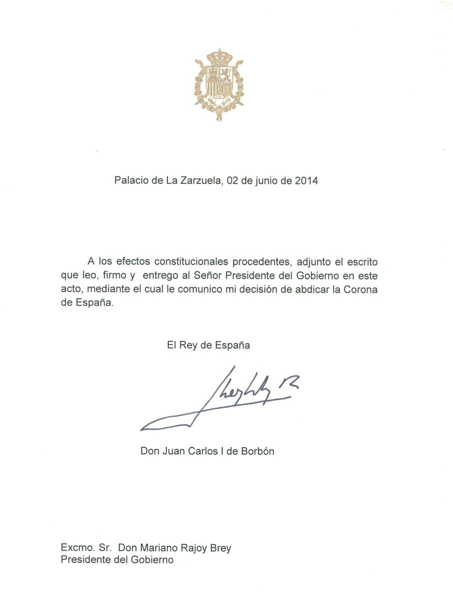 Juan Carlos I abdica tras 39 años de reinado