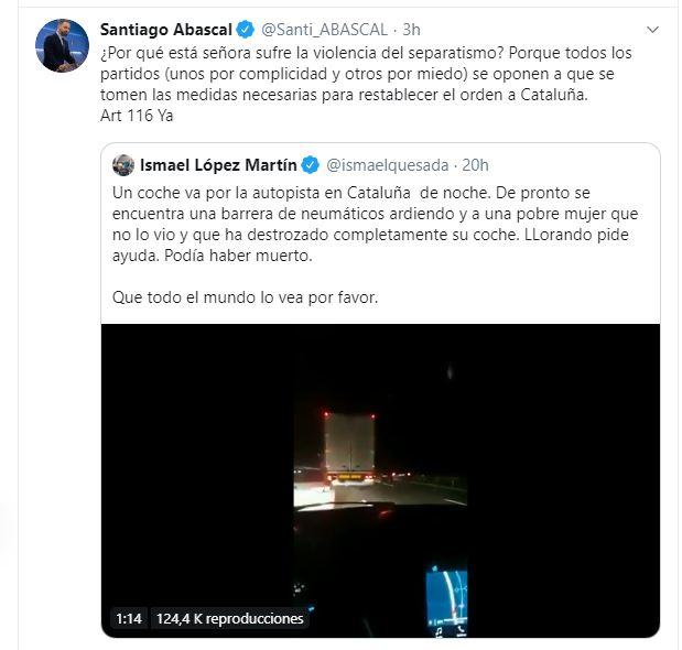 El tuit de Santiago Abascal.