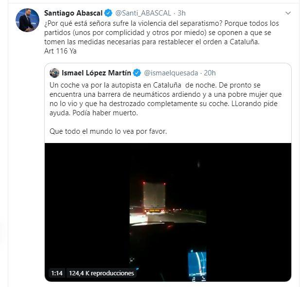 El tuit de Santiago Abascal. El tuit de Santiago Abascal.
