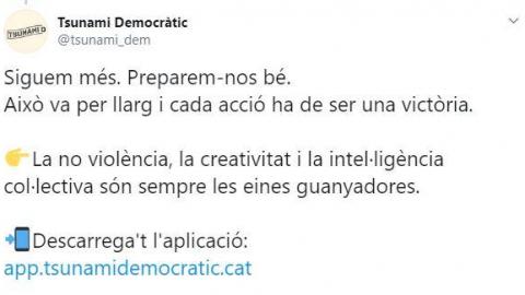Tuit de Tsunami Democratic con el enlace a su app. Twitter Tuit de Tsunami Democratic con el enlace a su app. Twitter