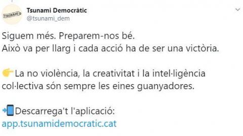 Tuit de Tsunami Democratic con el enlace a su app. Twitter