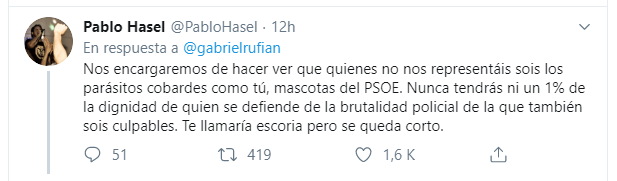 Contestación a Gabriel Rufián. Contestación a Gabriel Rufián.