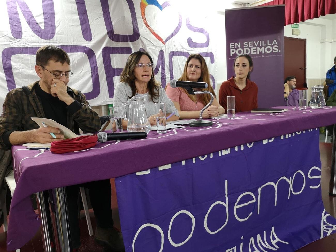 Juan Carlos Monedero durante el acto de Unidas Podemos en Sevilla. 