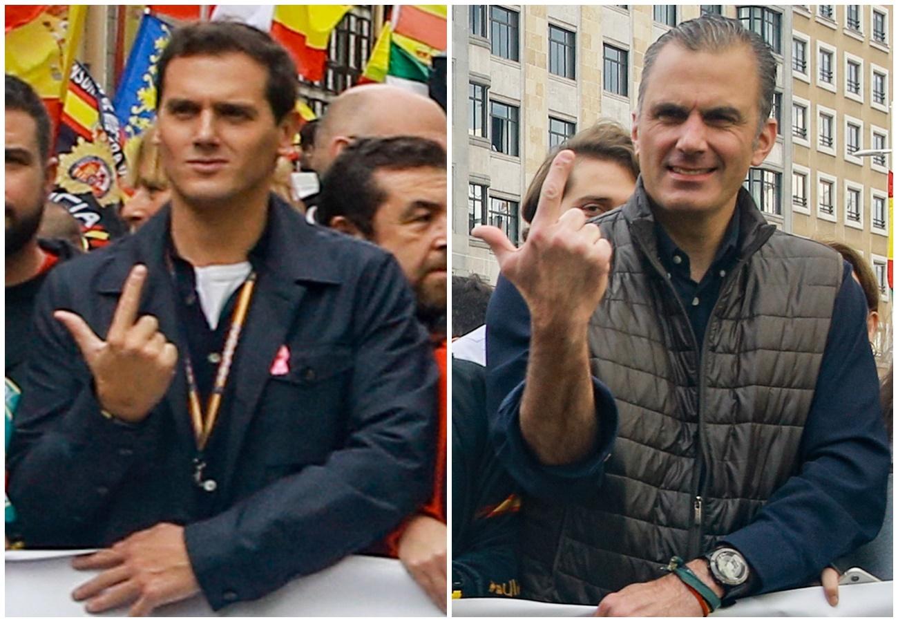 Albert Rivera y Javier Ortega Smith en la manfiestación de Jusapol de este sábado.