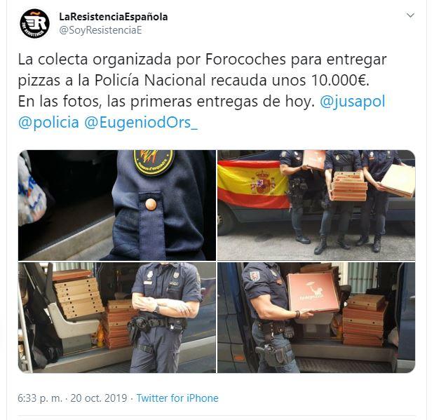 Captura de pantalla del tuit de la entrega de pizzas. Captura de pantalla del tuit de la entrega de pizzas.