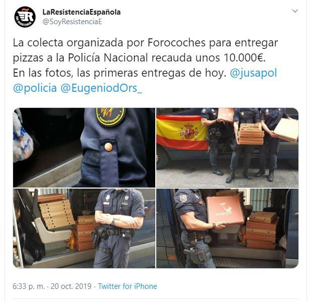 Captura de pantalla del tuit de la entrega de pizzas. 