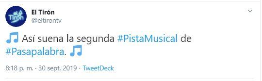 Tuit de El Tirón sobre Pasapalabra Tuit de El Tirón sobre Pasapalabra