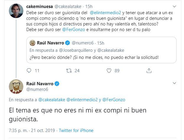 Cruce de declaraciones entre Cake Minuesa y Raúl Navarro. Cruce de declaraciones entre Cake Minuesa y Raúl Navarro.
