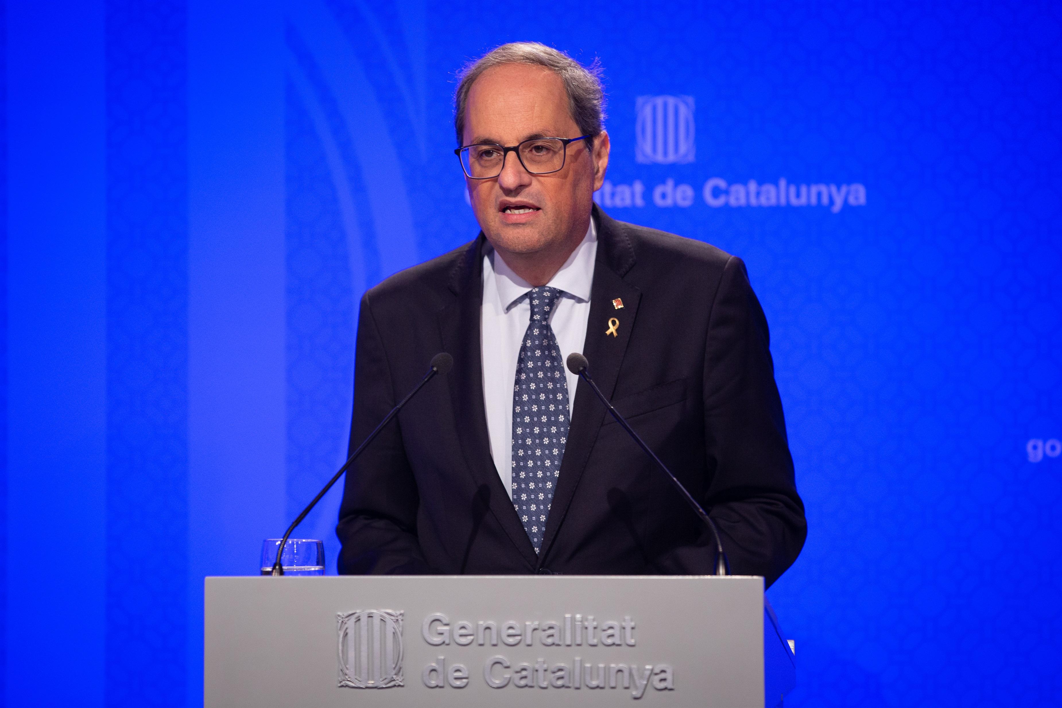 El presidente Quim Torra interviene en rueda de prensa tras el Consell Executiu. Europa Press.