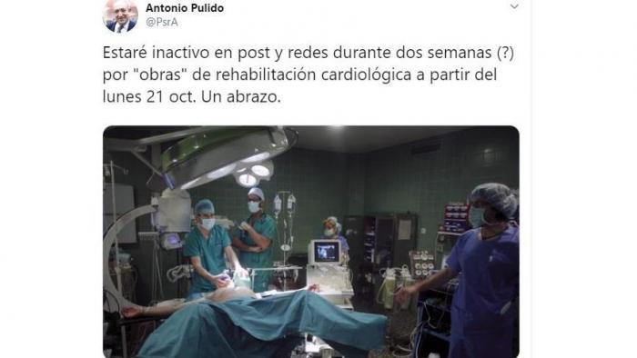 Tuit de Antonio Pulido informando sobre su orepación. Twitter