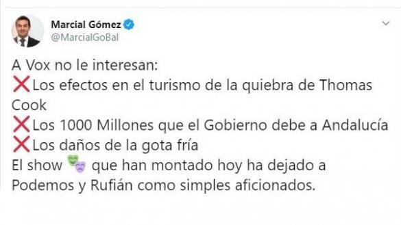 Tuit de Marcial Gómez. Twitter