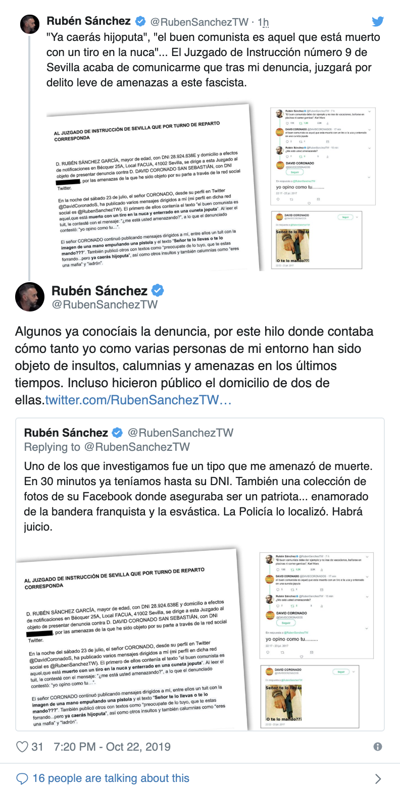 Denuncia Rubén Sánchez. 1 Denuncia Rubén Sánchez. 1