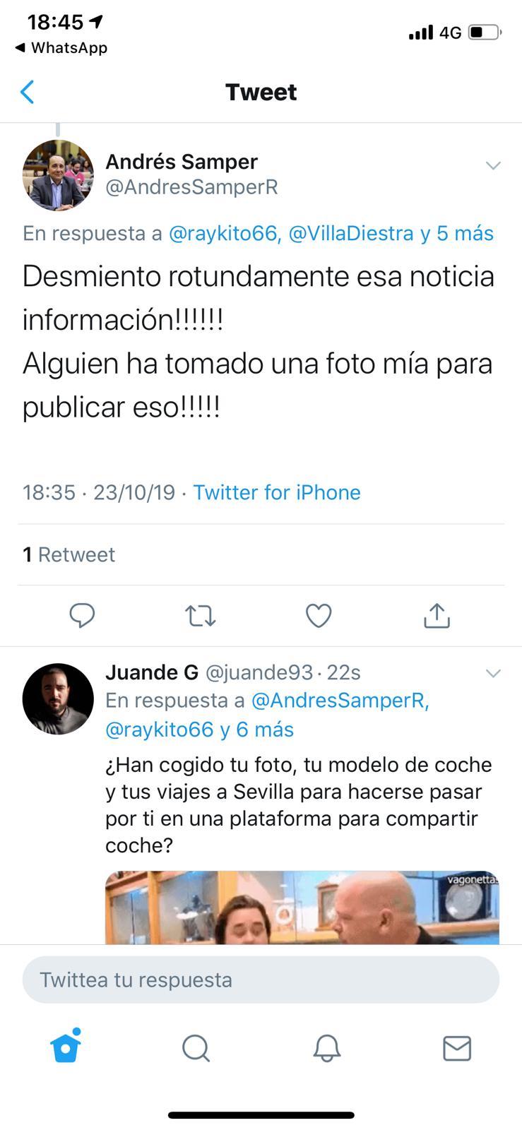 Tuit del parlamentario andaluz Andrés Samper Rueda