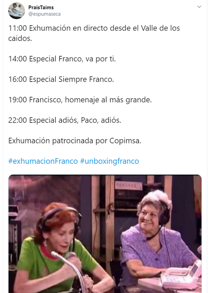 Tuit de ANHQV sobre la exhumación de Franco
