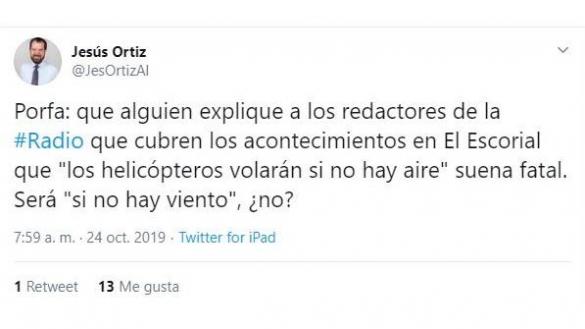 Tuit de Jesús Ortiz sobre la exhumación de Franco. Twitter