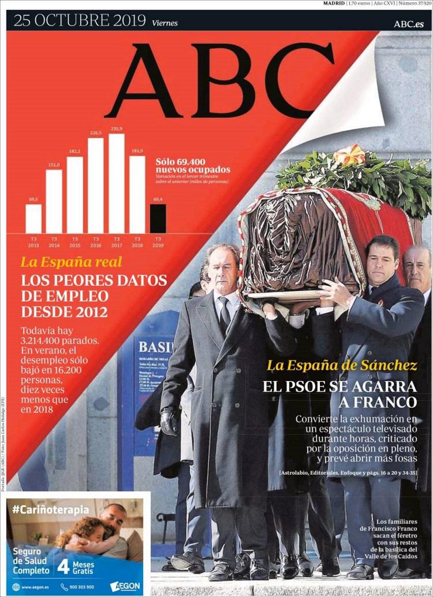Portada de ABC en el dia de la exhumación de Franco
