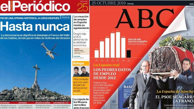 Portadas con la exhumación de Francisco Franco