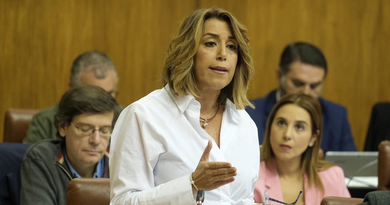 La jefa de la oposición, Susana Díaz, ayer en la sesión de control al presidente en el Parlamento.