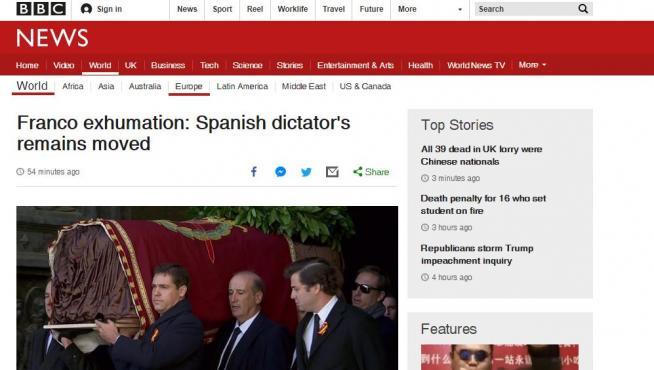 Portada de la BBC en su versión web.