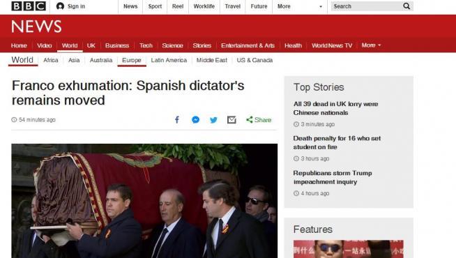 Portada de la BBC en su versión web. Portada de la BBC en su versión web.