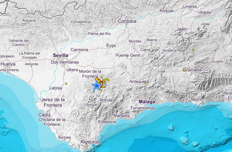 Epicentro de los terremotos registrados este viernes en Pruna y Olvera