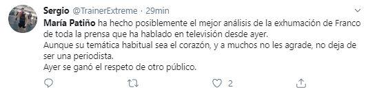 Tuit sobre María Patiño