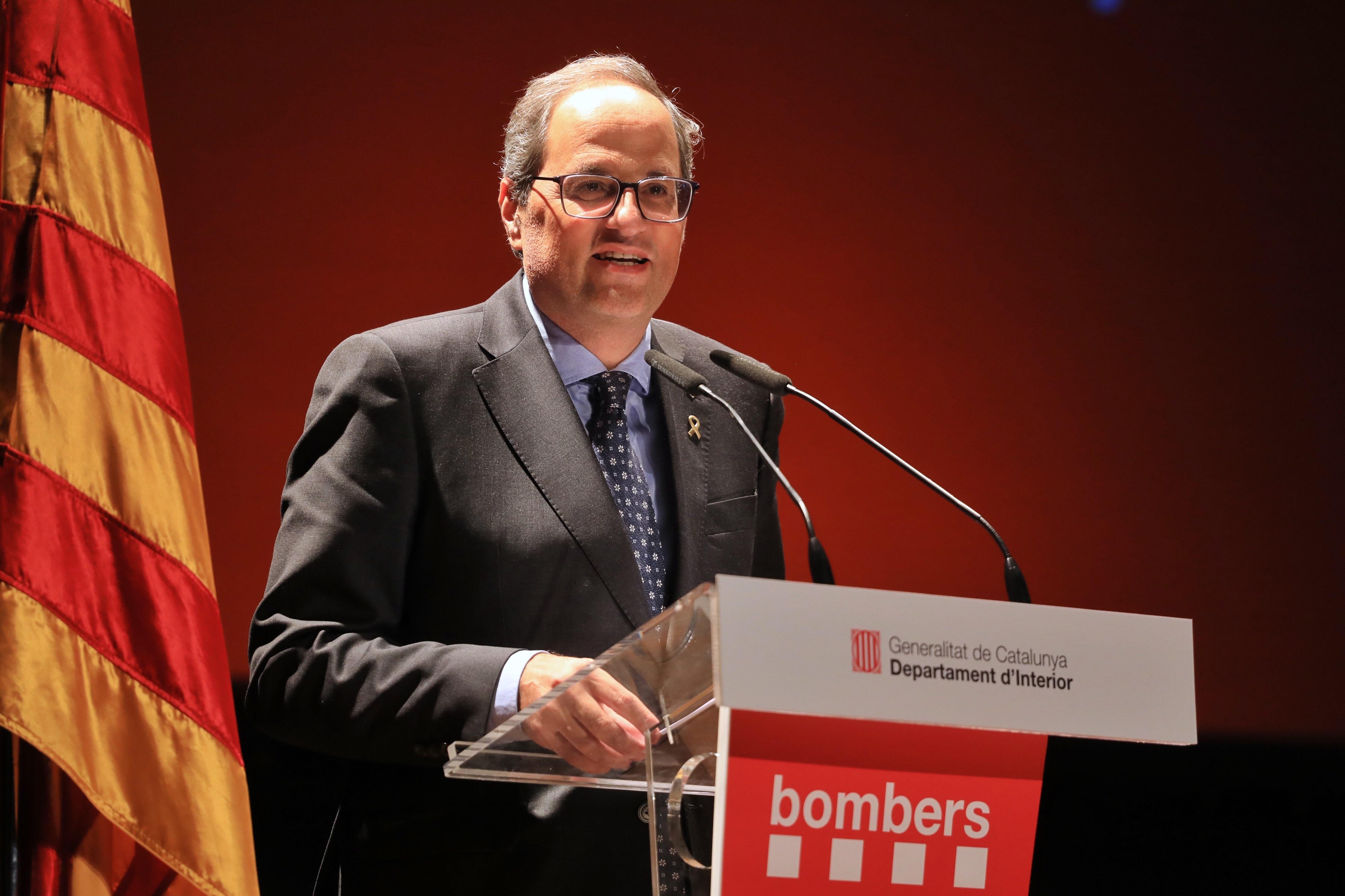 El presidente de la Generalitat Quim Torra en un acto de los Bombers en Valls (Tarragona) 