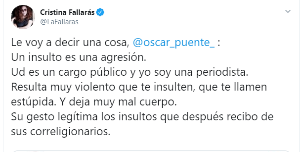 Mensaje de Cristina Fallarás. 