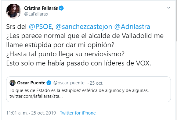 Tuit de Cristina Fallarás. Tuit de Cristina Fallarás.