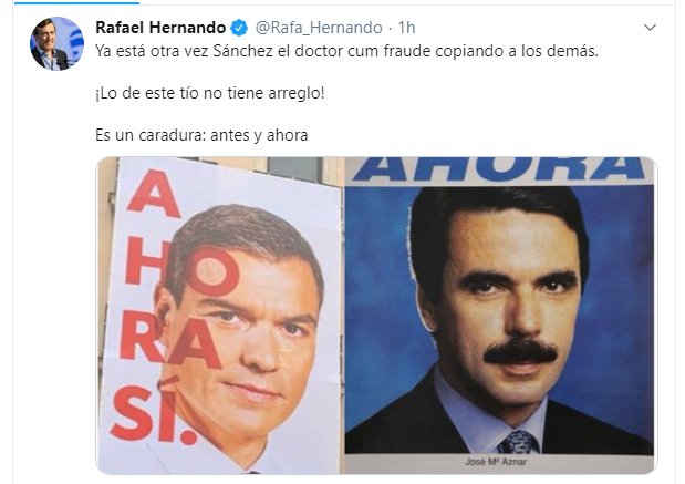 Captura de pantalla del tuit de Rafael Hernando.
