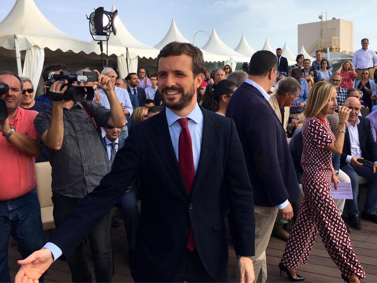 Pablo Casado, presidente del Partido Popular, durante un mítin