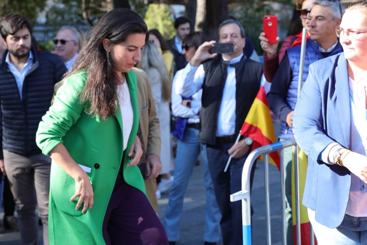 La portavoz de Vox en la Asamblea de Madrid, Rocío Monasterio, en la concentración por la unidad de España en Madrid